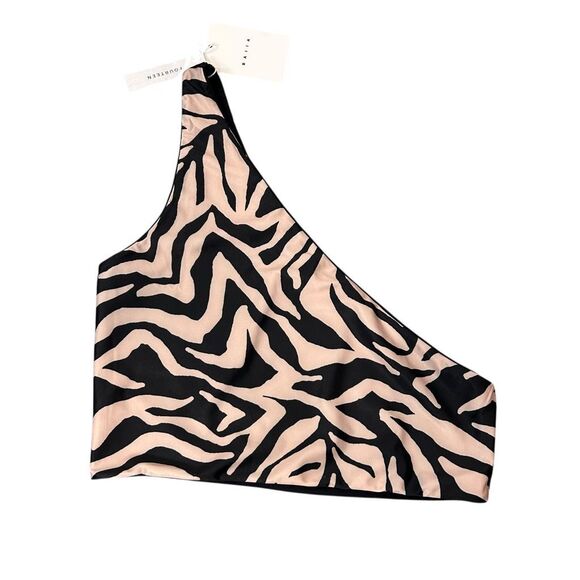 NWT Baiia Swim Bikini Top 14 Black Animal Print Reversible Wrap Tan One Shoulder - Picture 11 of 13